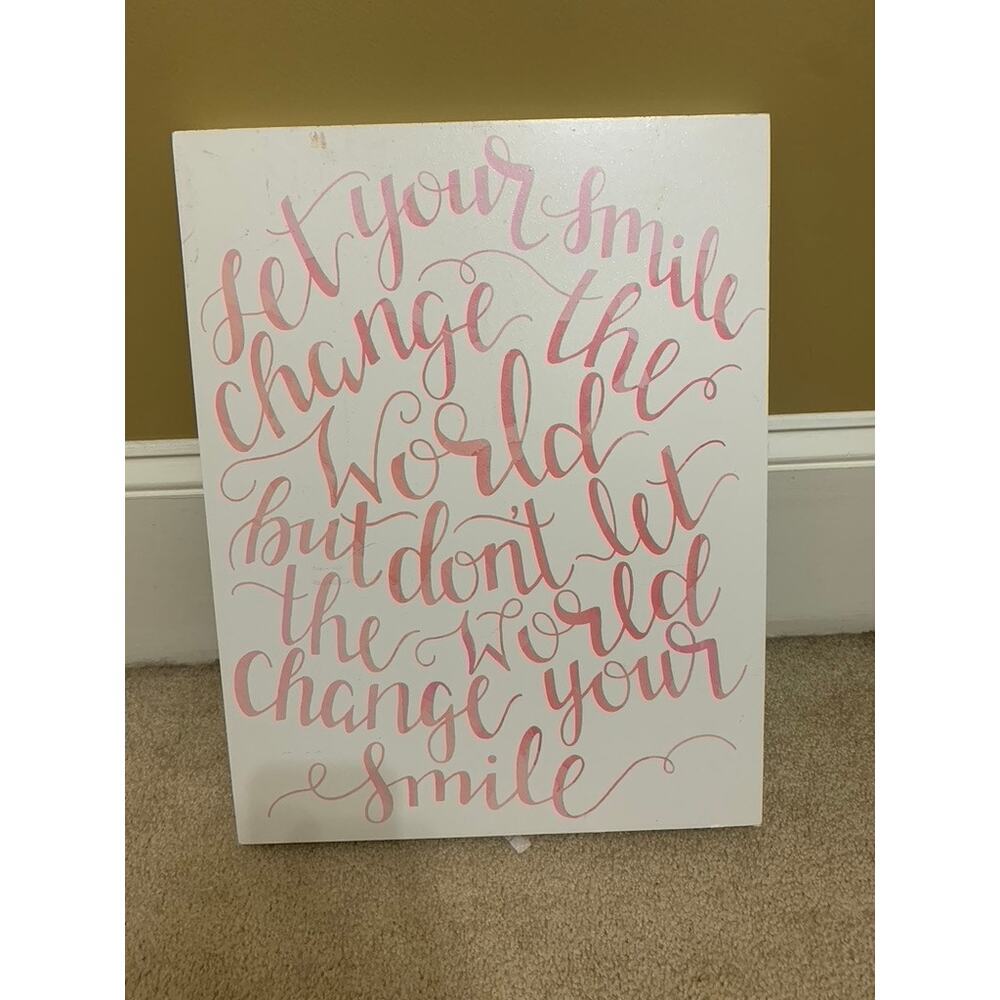 Inspirational Wall Art - "Let Your Smile Change the World" - Pink‎ Script